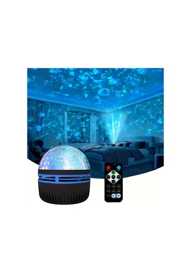 Honeybeeshop Galaxy Su Dalgası Projektörü Usb Gece Lambası Siyah 1 Bilgisayar Uzaktan Kumandalı Okyanus Dalga Etkisi Sualtı Ambiyansı Siyah