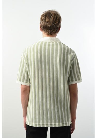 Yeşil Çizgili Polo Yaka Tshirt Yeşil