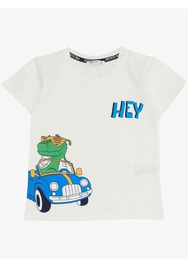 Erkek Bebek Pamuklu Dinazor Baskılı Şortlu Takım-14579 Beyaz