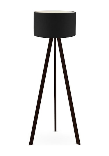 Pratik Tripod Ahşap Ayaklı Lambader Köşe Lambası Siyah Kumaş Dark Siyah
