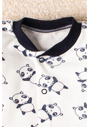 Mai Perla Organik Panda Desenli 3 Parça Tulum Seti Mai122 Siyah