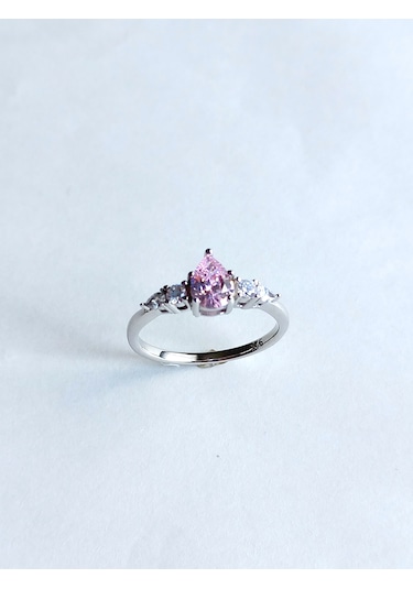 Gümüş Özel Pembe Tek Taş Çiçek Tasarım Kadın Yüzük 16