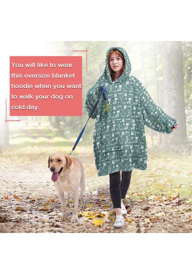 Noel Temalı Unisex Giyilebilir Battaniye Hoodie, Kalın Peluş, Kollar Ve Büyük Cep-a194 Bej