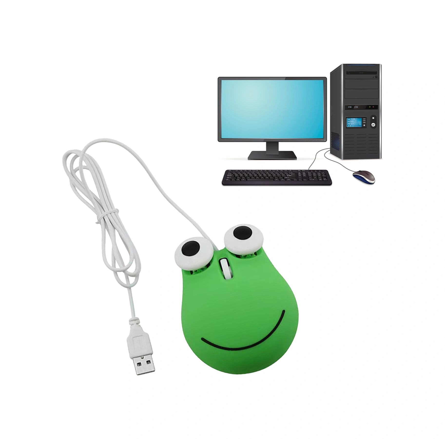 Vkemall Yeşil Kurbağa Desenli Ergonomik Kablolu Fare - Hassas Optik Takip, Usb Bağlantı, Bilgisayar Ve Dizüstü Uyumlu