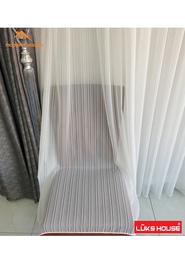 Lüks Dalga Zincir Çizgili Kurşunlu Tül Perde - Modern House