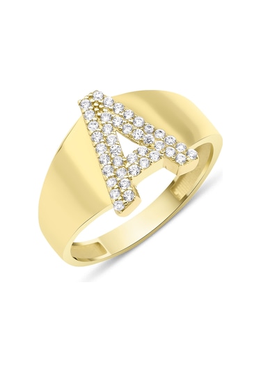 Fiyonk Kuyumculuk 14 Ayar Altın Taşlı A Harfli Yüzük 001