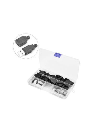 Vkemall 20 Adet Usb 2.0 Bağlantı Seti: 10 Adet Erkek + 10 Adet Dişi Tip-a, Altın Kaplı Bakır Kontak, Usb Kablosu Ve Adaptörü Dıy İçin, Depolama Kutusu İle