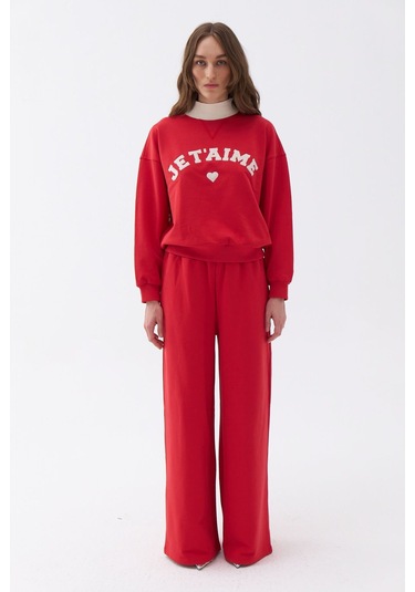 Nocturne Oversize Midi Kadın Pantolon - Günlük Rahatlık Kırmızı