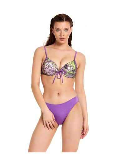 Argento Şal Desen Drapeli Bikini Takımı Şal Desen Mor