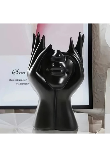 Fochsia Siyah Özgün Yaratıcı Vücut Sanatı Şekilli Makyaj Fırçası Standı Ve Kalemlik, El Yapımı Siyah