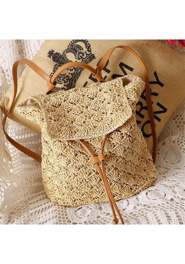 Kağıt İplik Hasır Sırt Çantası Str-1203 Bej Bej