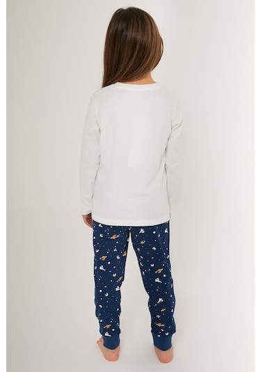 Rolypoly Need More Space Beyaz Kız Çocuk Uzun Kol Pijama Takım Krem