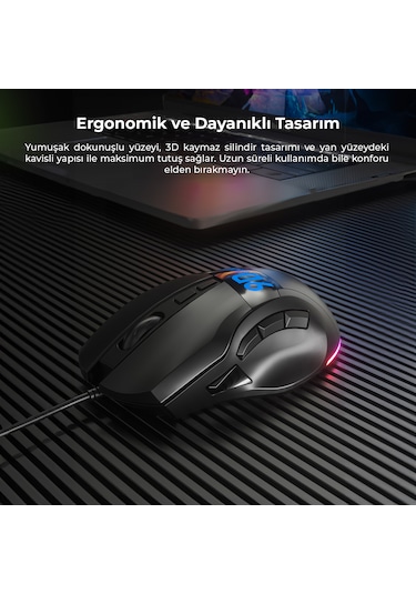 Lecoo MS130 Kablolu 7200DPI 9 Makro Tuşlu RGB Gaming Optik Mouse