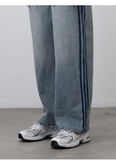 Zekids Kız Çocuk Kordon Detaylı Oversize Denim Pantolon-15529 Mavi