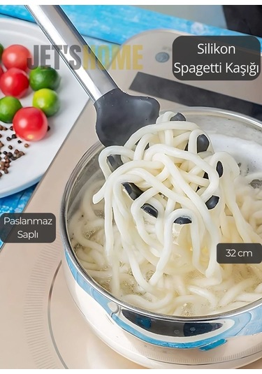 Silikon Spagetti Kaşığı Paslanmaz Çelik Saplı 32 Cm Siyah