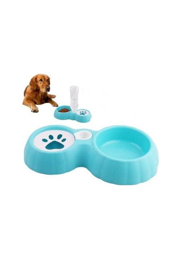 Dm Cbtx Pet Çift Kase Mama Ve Suluk - Kedi/köpek Besleyici Islak Olmayan Ağız Suluk Mavi