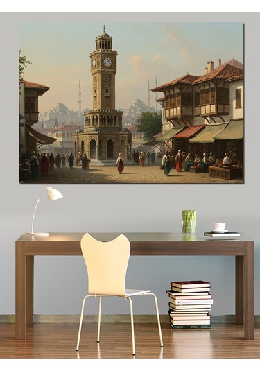 Osmanlı İsmir Saat Kulesi Dekoratif Kanvas - Mdf Ahşap Tablo