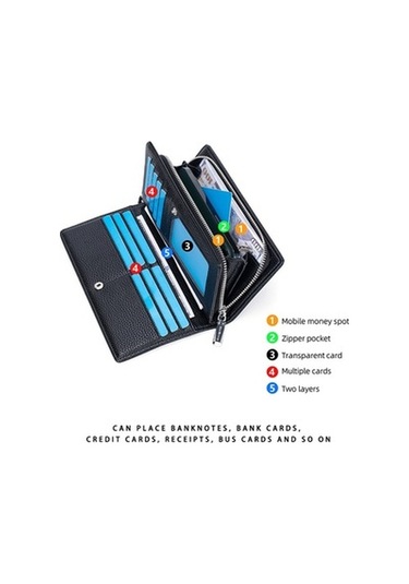 Linjinxu Baellerry S1240 Lychee Desen İş Günlük Fermuarlı Uzun Cüzdan Çoklu Kart Yuvası El Çantası Siyah Siyah