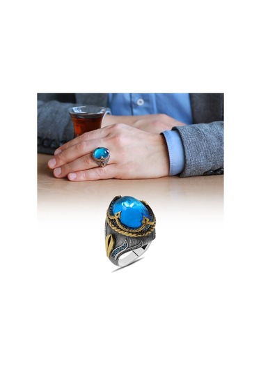 Faset Aqua Zirkon Taşlı Kompakt Tasarım 925 Ayar Gümüş Şehzade Yü (461278494)