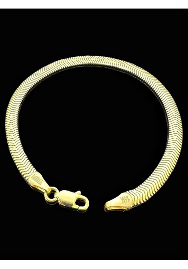 Magold Balık Sırtı Ezme İtalyan 5 Mm 14 Ayar Altın Bileklik Sarı Altın