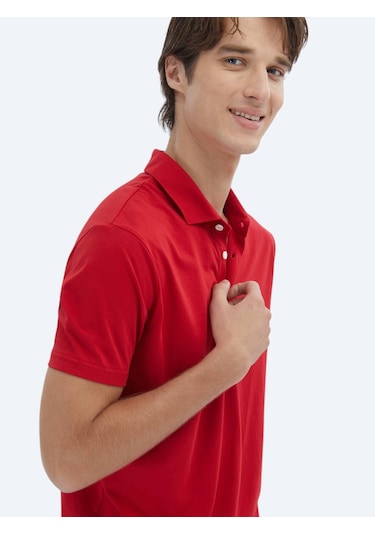 Kip Kırmızı Düz Polo Yaka %100 Pamuk T-shirt Kırmızı