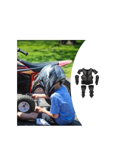 Suntek Çocuklar İçin Motosiklet Zırh Takım Diz Dirsek Göğüs Sırt Koruyucu Pedleri Siyah