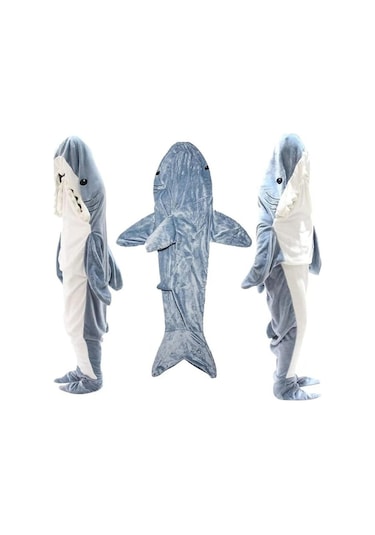 Trendooze Yeni Kış Karikatür Köpekbalığı Uyku Tulumu 190cm Gri Sp Gri