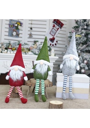 Xiyyadms Kırmızı Uzun Bacaklı Parçalı Yüzsüz Bebek Noel Figürü - Pencere Süsü Ve Ev Dekorasyon Aracı