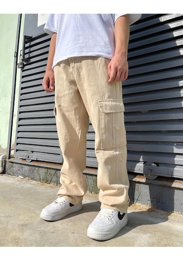Bpm Premium Baggy Kargo Pantolon Bej 001