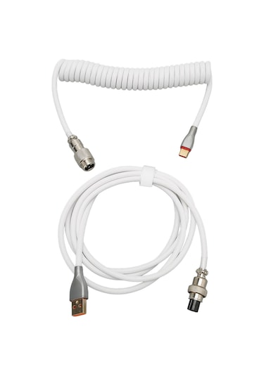 Springsun Mekanik Klavye İçin Çift Kılıflı Usb-c To Usb-a Kablosu, Hızlı Şarj Ve Geniş Uyumlu, Gömülü Metal Pilota Ve Kilitleme Yüzüğü - Beyaz