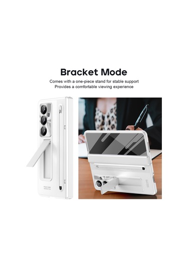 Samsung Galaxy Uyumlu Z Fold7 5g Kılıf Destekli Menteşeli Pc Telefon Kılıfı Temperli Cam Filmi Ve Kalem - Beyaz Beyaz