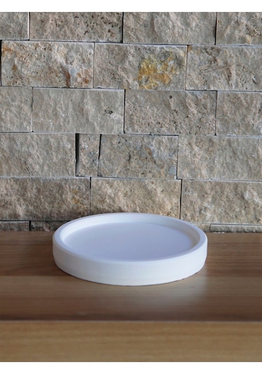Daire Beton Saksı Tabağı Küçük Boy 12cm Dekoratif Hediyelik Ham Beyaz