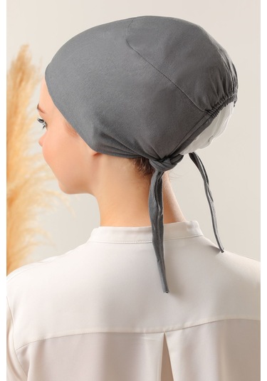 Kadın Tesettür Dikişli Set Bone Koyu Gri 10 Adet Bağlamalı Penye Bone Koyu Gri