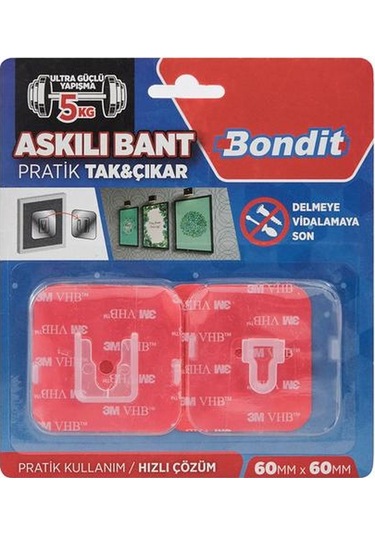 Bondit Askılı Tak Çıkar Bant - Şeffaf - 6x6 Cm
