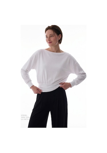 Penti Kırık Beyaz Boat Yaka Waist Detail Modal Üst