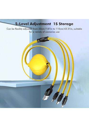 Suofeng Kırmızı 3'lü Şarj Kablosu, 5 Seviye Uzunluk Ayarlı, Hızlı Şarj+akıllı Koruma, İos/android/type-c Uyumlu Sadece Şarj