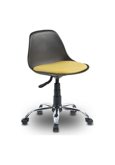 Ofiscombin Krom Metal Ayaklı Döner Tekerli Sırtlı Çalışma Taburesi Tabure Sari Deri 00047499816