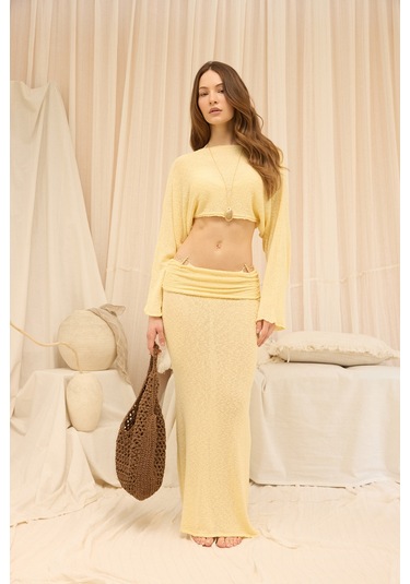 Mai Collection Naval Sarı Crop Etek Triko Takım