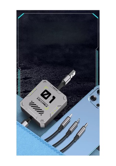 100w Fulltech Makaralı 3 İn 1 Hızlı Şarj -aluminyum Gövde Lightining , Micro , Typ-c Şarj Kablosu 0