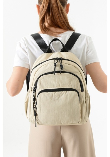 Paul Brand Kadın 3 Bölmeli Haif & Geniş Hacimli Suya Dayanıklı Klinkır Kumaş Günlük Sırt Çantası Mat1109 Krem