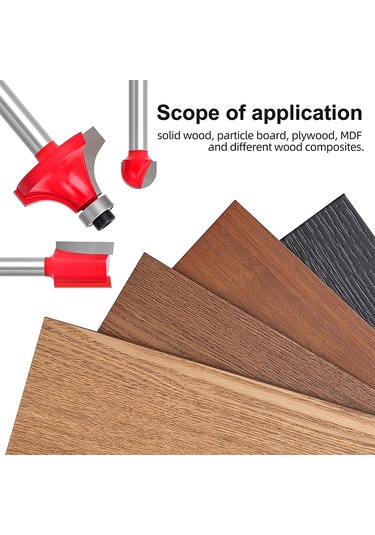 Sones Ahşap İşleme Freze Kesici Seti Kesme Makinesi Kafası Elektrikli Ahşap Frezeleme Gravür Makinesi Kesici, Stil: Kırmızı 1/4 Saplı 15 Adet