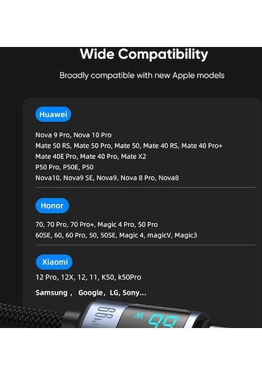 Joyroom S-ac066a16 Dijital Ekran 66w Hızlı Şarj Usb-a'ya C Tip Veri Kablosu