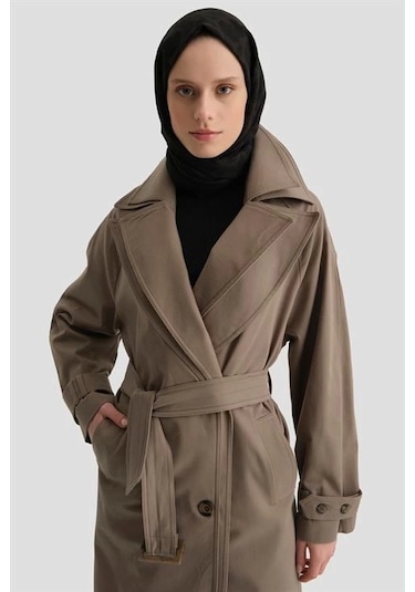 Armine Seyyar Garni Yakalı Pardesü 24k8006 Vizon Vizon