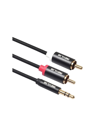 Rogfer Rexlıs 3635 3.5mm Erkek Çift Rca Altın Kaplama Fiş Siyah Pamuk Örgülü Ses Kablosu Rca Giriş Arayüzü Aktif Hoparlör İçin, Uzunluk: 0.5m