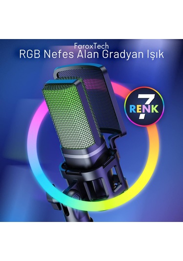 Profesyonel Yayıncı Mikrofonu - Stüdyo Kalitesinde Ses Kaydı - Gecikme - Rgb Işıklı