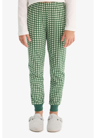 Defacto Kız Çocuk Pijama Takımı Baskılı Uzun Kollu Üst Kareli Uzun Alt F1083a825auer105 Ekru