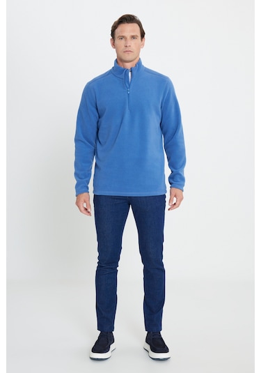 AC&Co / Altınyıldız Classics Anti-Pilling Tüylenme Yapmayan Bato Yaka Erkek Polar Sweatshirt Indigo İndigo