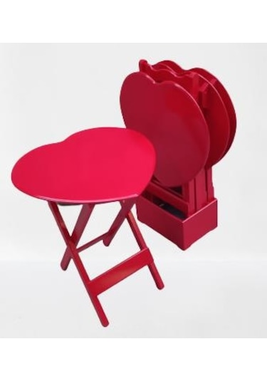 Zigon Sehpa Kalp ÇANTA Model MDF Torna İskelet Parlak Kırmızı Lake Boya  El Yapım