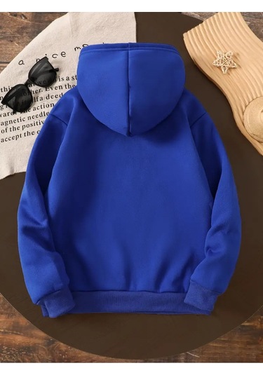 Kışlık Kapüşonlu Sweatshirt, Çocuk New York Manhattan Baskılı Mavi