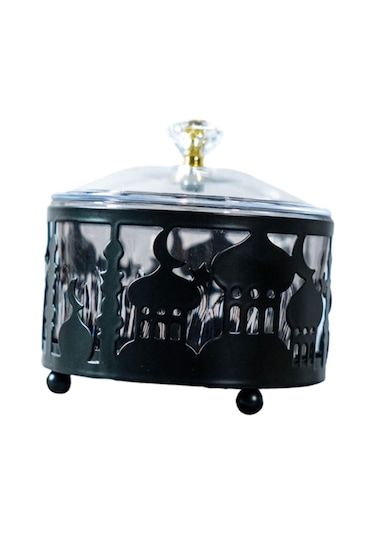 Suntek Kapaklı Şekerlik Dekoratif Teneke Kutu Çeşni Siyah Siyah